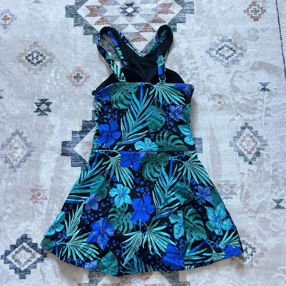 Swimsuits For All Women's Plus Sz 10 High Neck Wrap Swimdress Blue Hawaiian - Picture 5 of 7